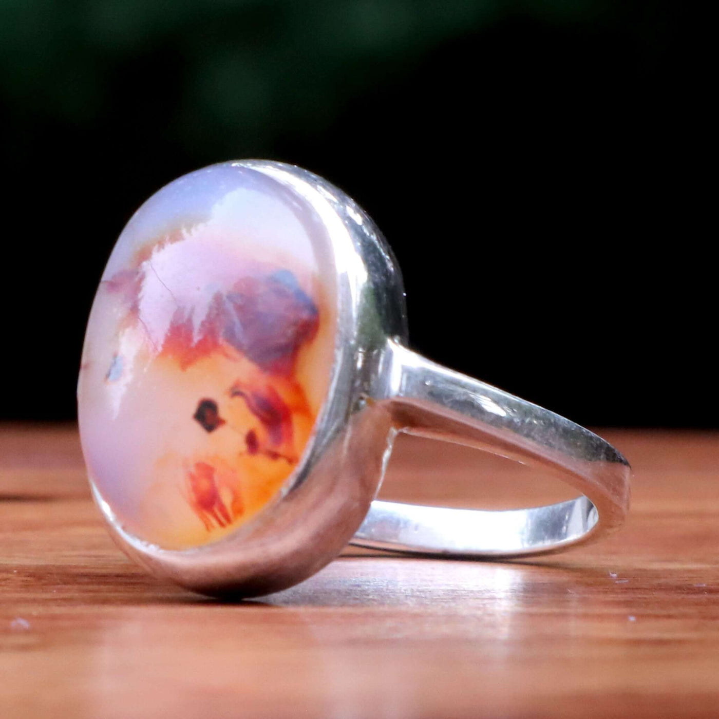 Mosawar Akik Stone Ring For Women | Natural Yemeni Aqeeq Ring For Ladies Sterling Silver | US Size 7.5 - AlAliGems