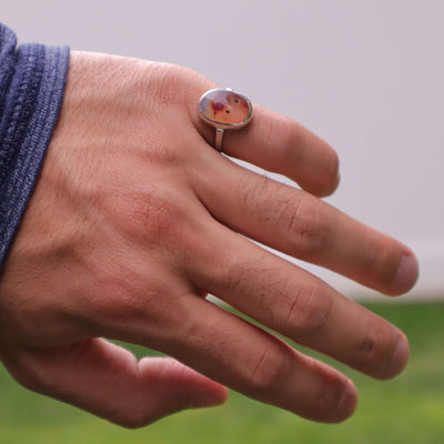 Mosawar Akik Stone Ring For Women | Natural Yemeni Aqeeq Ring For Ladies Sterling Silver | US Size 7.5 - AlAliGems
