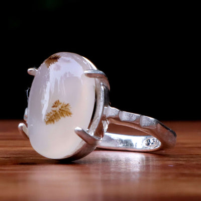 Shajari Akik Stone Ring For Women | Natural Yemeni Aqeeq Ring For Ladies Sterling Silver | US Size 8 - AlAliGems