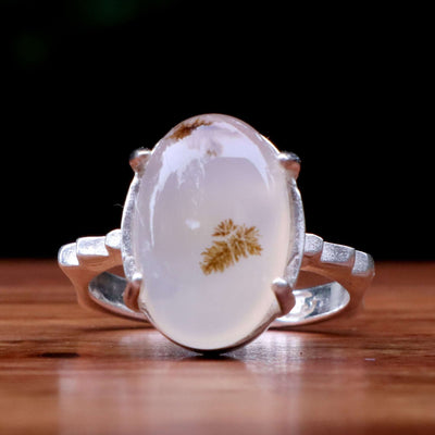 Shajari Akik Stone Ring For Women | Natural Yemeni Aqeeq Ring For Ladies Sterling Silver | US Size 8 - AlAliGems
