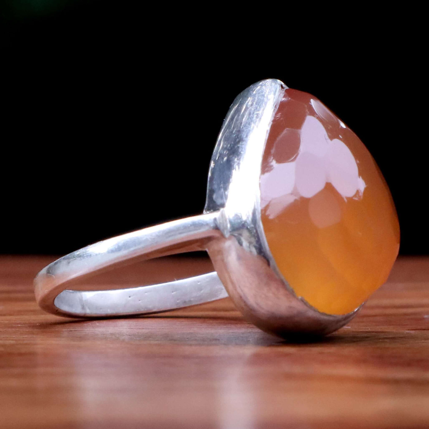 Diamond Cut Honey Yemeni Aqeeq Ring For Ladies | Handmade Silver Akik Stone Ring For Women | US Size 8 - AlAliGems