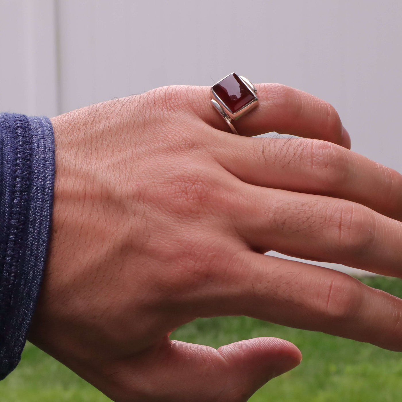 Diamond Cut Dark Red Yemeni Aqeeq Ring For Ladies | Handmade Silver Kabadi Akik Stone Ring For Women | US Size 7.5 - AlAliGems