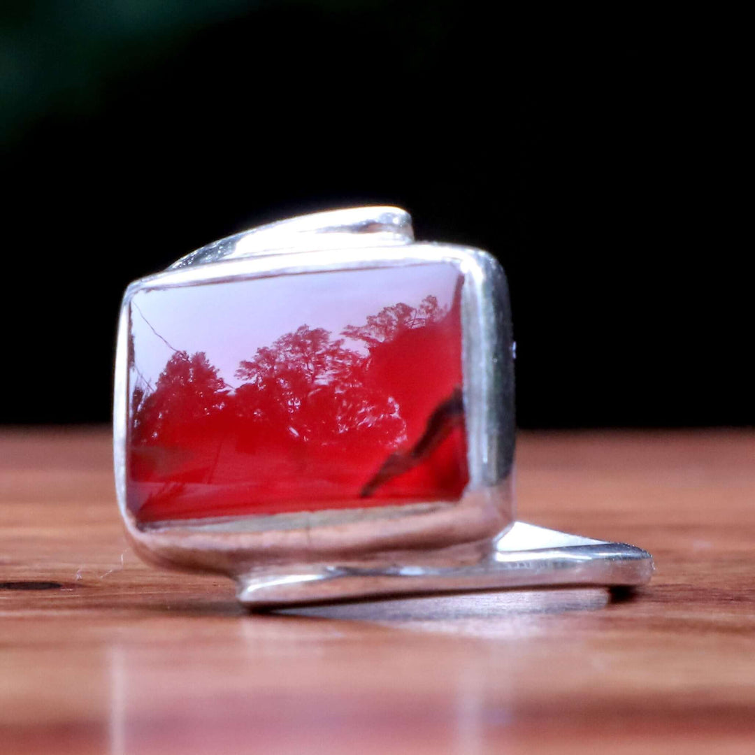 Diamond Cut Dark Red Yemeni Aqeeq Ring For Ladies | Handmade Silver Red Akik Stone Ring For Women | US Size 7.5 - AlAliGems