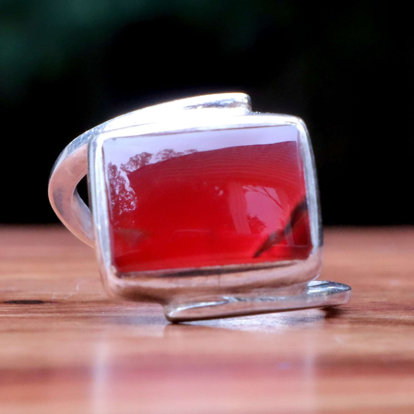 Diamond Cut Dark Red Yemeni Aqeeq Ring For Ladies | Handmade Silver Red Akik Stone Ring For Women | US Size 7.5 - AlAliGems