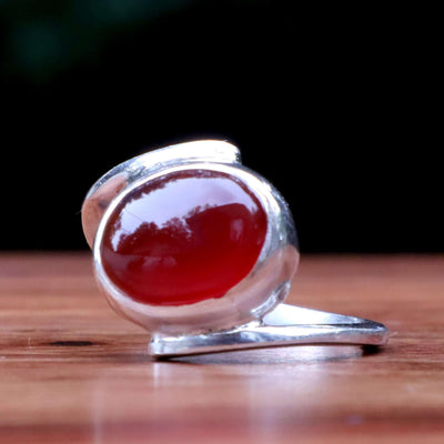 Diamond Cut Dark Red Yemeni Aqeeq Ring For Ladies | Handmade Silver Red Akik Stone Ring For Women | US Size 7 - AlAliGems
