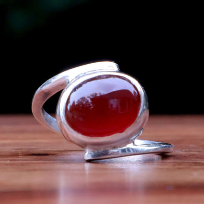 Diamond Cut Dark Red Yemeni Aqeeq Ring For Ladies | Handmade Silver Red Akik Stone Ring For Women | US Size 7 - AlAliGems