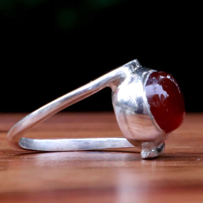 Diamond Cut Dark Red Yemeni Aqeeq Ring For Ladies | Handmade Silver Red Akik Stone Ring For Women | US Size 7 - AlAliGems