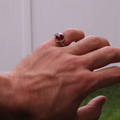 Diamond Cut Dark Red Yemeni Aqeeq Ring For Ladies | Handmade Silver Red Akik Stone Ring For Women | US Size 7 - AlAliGems