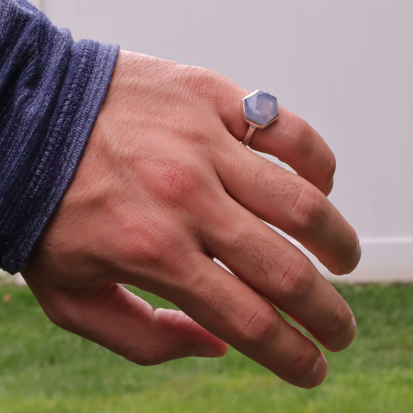 Diamond Cut Blue Yemeni Aqeeq Ring For Ladies | Handmade Silver Akik Stone Ring For Women | US Size 7.25 - AlAliGems