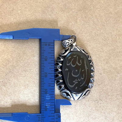 Black Akik Pendant for men and women | S925K | Dark Black Yemeni Aqeeq Stone Pendant | Black Aqeeq Yemeni | AlAliGems - Al Ali Gems