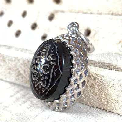 Black Akik Pendant for men and women | S925K | Jazaa Black Yemeni Aqeeq Stone Pendant | Jazaa Black Aqeeq Yemeni | AlAliGems - Al Ali Gems