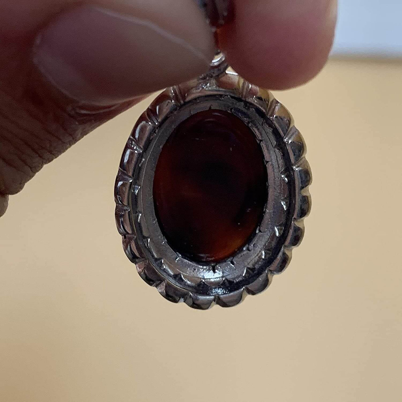 Black Akik Pendant for men and women | S925K | Jazaa Black Yemeni Aqeeq Stone Pendant | Jazaa Black Aqeeq Yemeni | AlAliGems - Al Ali Gems
