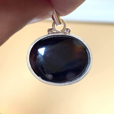 Black Akik Pendant for men and women | S925K | Jazaa Black Yemeni Aqeeq Stone Pendant | Jazaa Black Aqeeq Yemeni | AlAliGems - Al Ali Gems