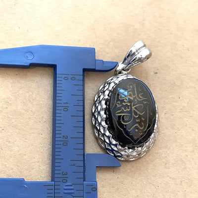 Black Akik Pendant for men and women | S925K | Jazaa Black Yemeni Aqeeq Stone Pendant | Jazaa Black Aqeeq Yemeni | AlAliGems - Al Ali Gems