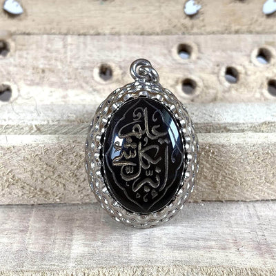Black Akik Pendant for men and women | S925K | Jazaa Black Yemeni Aqeeq Stone Pendant | Jazaa Black Aqeeq Yemeni | AlAliGems - Al Ali Gems