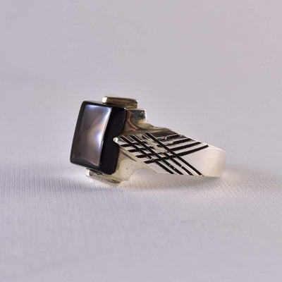 Black Aqeeq onyx aqeeq stone ring for men and women | Yemeni Aqeeq Ring Size 10 - Al Ali Gems