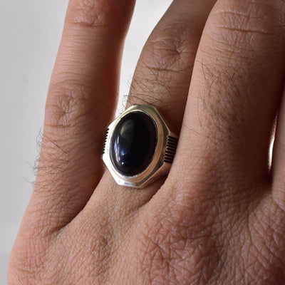 Black Aqeeq onyx aqeeq stone ring for men and women | Hirz Jawad | Yemeni Aqeeq Ring Size 10 - Al Ali Gems