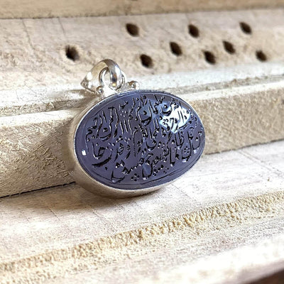 Blue Akik Pendant for men and women | S925K | Blue Yemeni Aqeeq Stone Pendant | Blue Aqeeq Yemeni | AlAliGems - Al Ali Gems