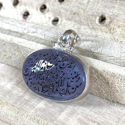Blue Akik Pendant for men and women | S925K | Blue Yemeni Aqeeq Stone Pendant | Blue Aqeeq Yemeni | AlAliGems - Al Ali Gems
