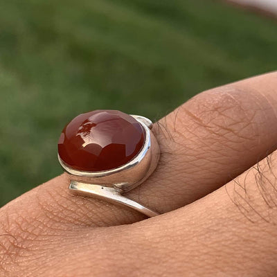 Diamond Cut Red Aqeeq Stone Sterling Silver For Women Ring | Yemeni Red Aqeeq Handmade | AlAliGems Size 8 - Al Ali Gems
