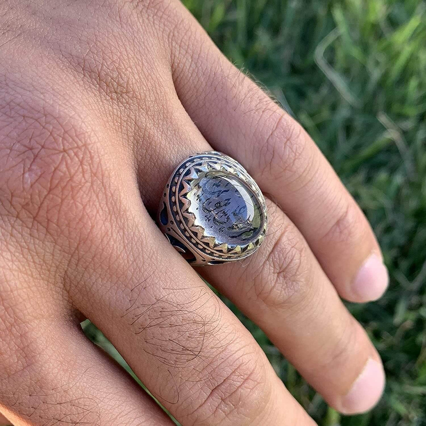 Dur e Najaf Ring Silver | خاتم در النجف الاصلي | AlAliGems | Genuine Dur E Najaf Stone Ring | Engraved Sirat Ali Haq Size 10.25 - Al Ali Gems