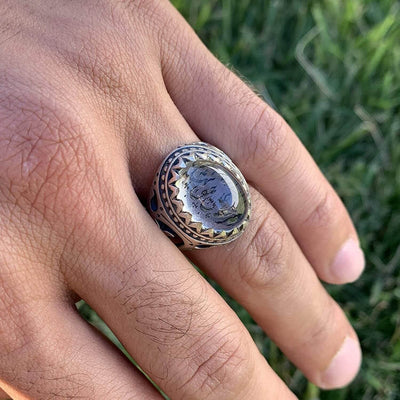 Dur e Najaf Ring Silver | خاتم در النجف الاصلي | AlAliGems | Genuine Dur E Najaf Stone Ring | Engraved Sirat Ali Haq Size 10.25 - Al Ali Gems