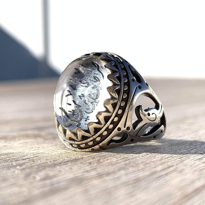 Dur e Najaf Ring Silver | خاتم در النجف الاصلي | AlAliGems | Genuine Dur E Najaf Stone Ring | Engraved Sirat Ali Haq Size 10.25 - Al Ali Gems