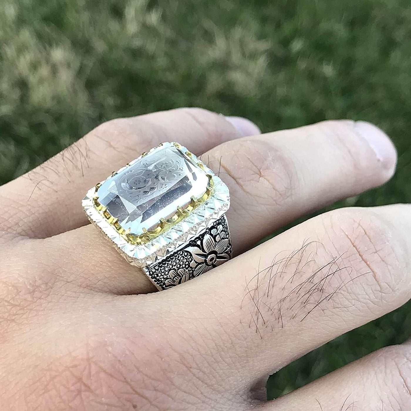 Dur e Najaf Ring Silver | خاتم در النجف الاصلي | AlAliGems | Genuine Dur E Najaf Stone Ring | Ya Ali Engraving Size 10 - Al Ali Gems