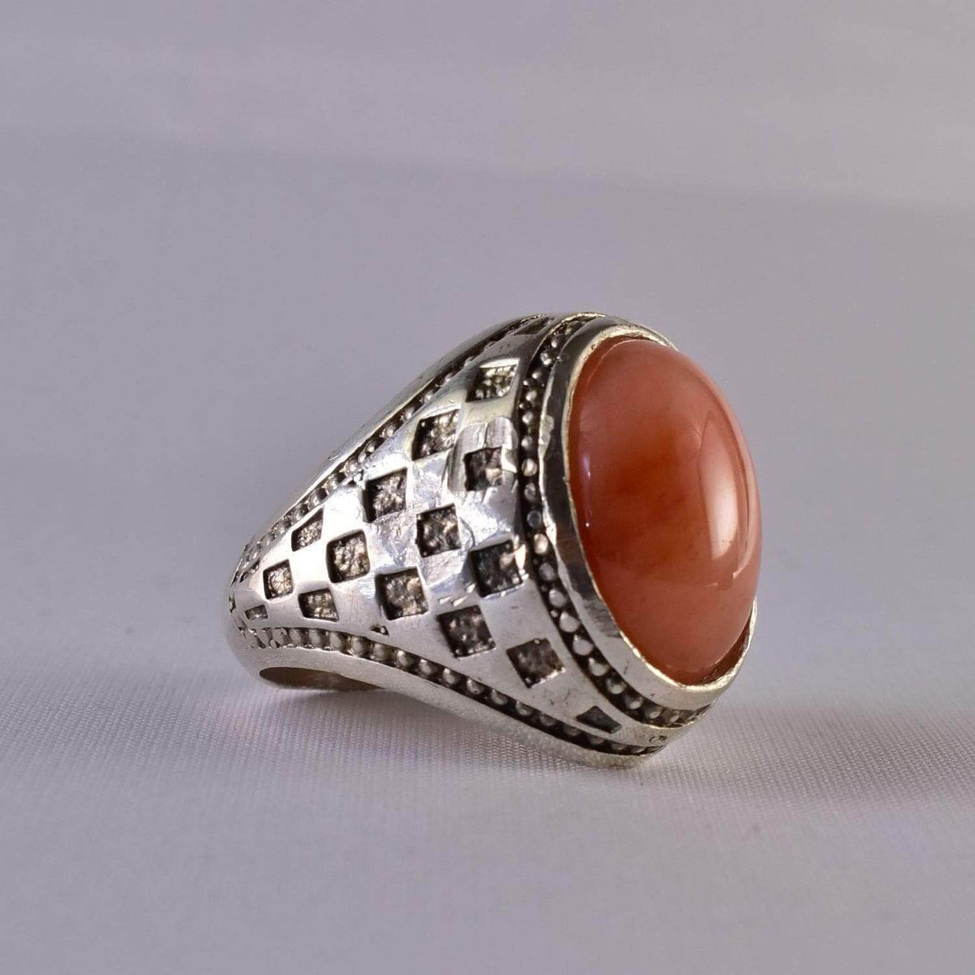 Dur e Najaf Ring Silver | خاتم در النجف الاصلي | AlAliGems | Red Dur Hussaini Stone Ring Size 10.5 - Al Ali Gems