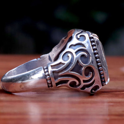 Handmade Dur e Najaf Ring Sterling Silver 92.5 | Original Diamond Cut Dur Alnajaf Stone Engraved with Asad Allah al-Ghalib Ali Ibn Abi Talib | US Size 11 - AlAliGems