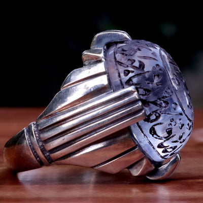 Handmade Dur e Najaf Ring Sterling Silver 92.5 | Original Dur Alnajaf Stone Engraved with Allah Named And Ahlulbayt Names with the full 12 Imams PBUT | US Size 13 - AlAliGems