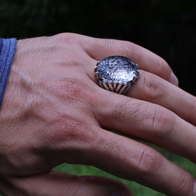 Handmade Dur e Najaf Ring Sterling Silver 92.5 | Original Dur Alnajaf Stone Engraved with the Basmallah and WA IN YAKADUL LAZINA KAFARU verse | US Size 9.5 - AlAliGems