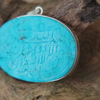 Kermani Feroza Natural Turquoise Pendant with Sterling Silver Frame