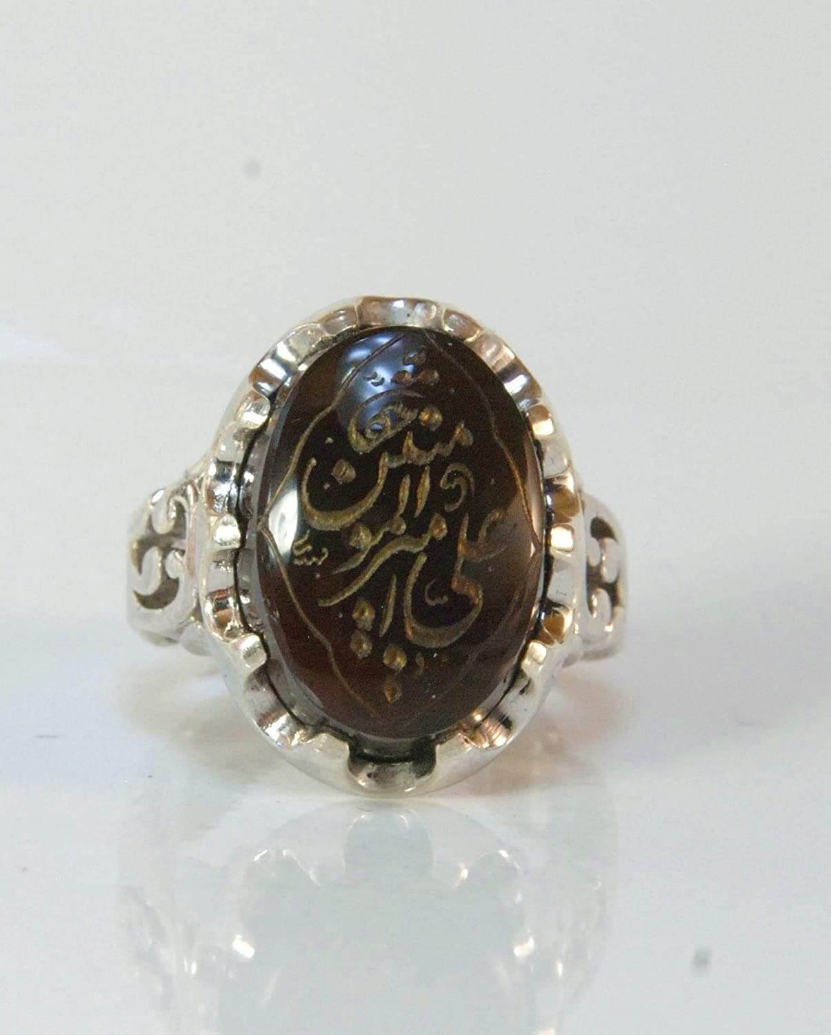Engraved black jazaa onyx aqeeq stone ring for men | AlAliGems | Genuine Yemeni Aqeeq Ring Size 10 - Al Ali Gems
