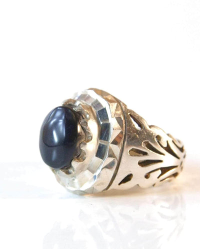 Engraved black jazaa onyx aqeeq stone ring for men | AlAliGems | Genuine Yemeni Aqeeq Ring Size 10 - Al Ali Gems