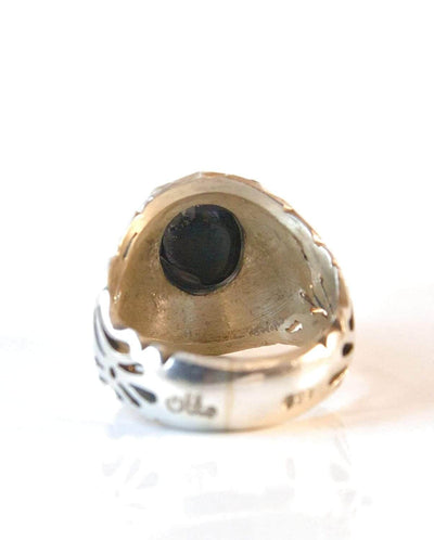 Engraved black jazaa onyx aqeeq stone ring for men | AlAliGems | Genuine Yemeni Aqeeq Ring Size 10 - Al Ali Gems