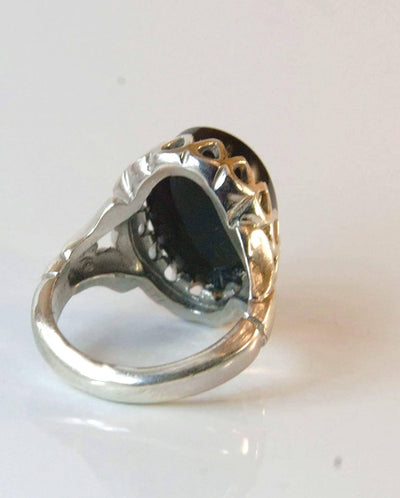 Engraved black jazaa onyx aqeeq stone ring for men | AlAliGems | Genuine Yemeni Aqeeq Ring Size 10 - Al Ali Gems