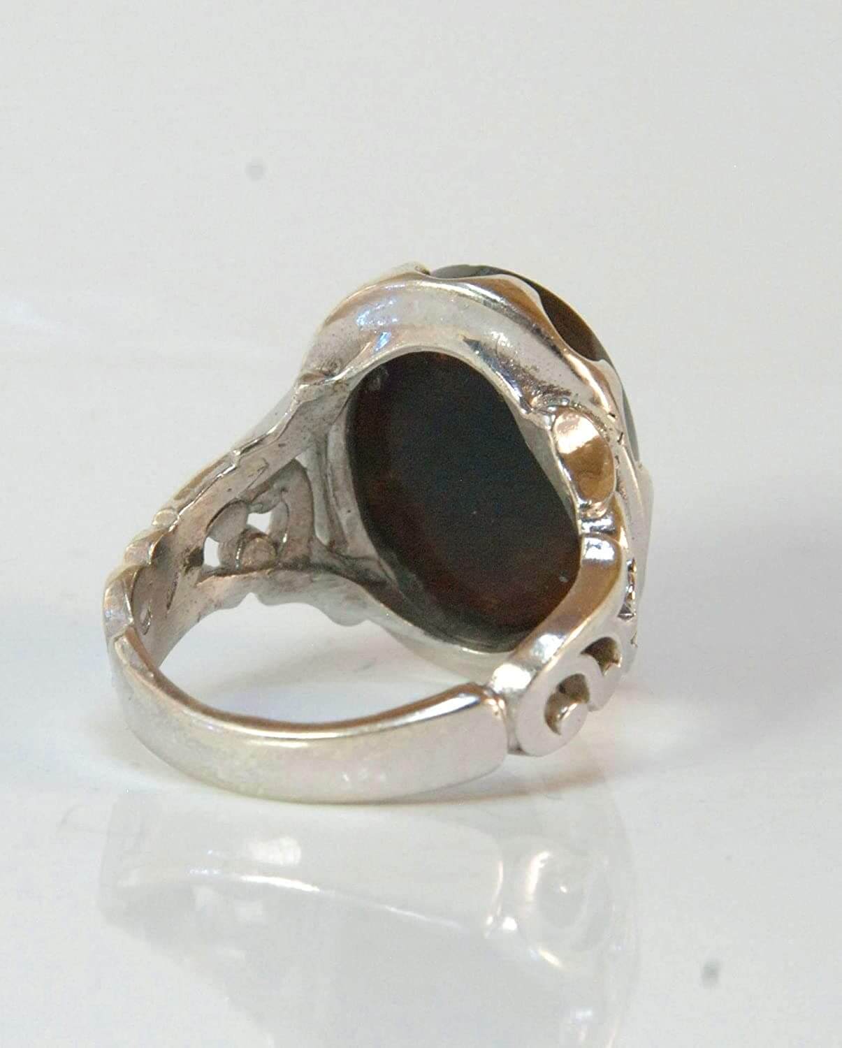 Engraved black jazaa onyx aqeeq stone ring for men | AlAliGems | Genuine Yemeni Aqeeq Ring Size 10 - Al Ali Gems