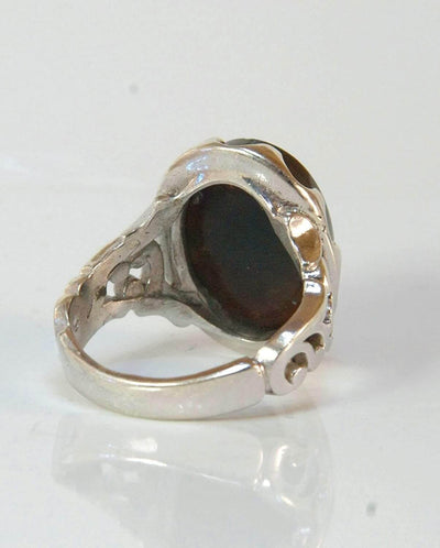 Engraved black jazaa onyx aqeeq stone ring for men | AlAliGems | Genuine Yemeni Aqeeq Ring Size 10 - Al Ali Gems