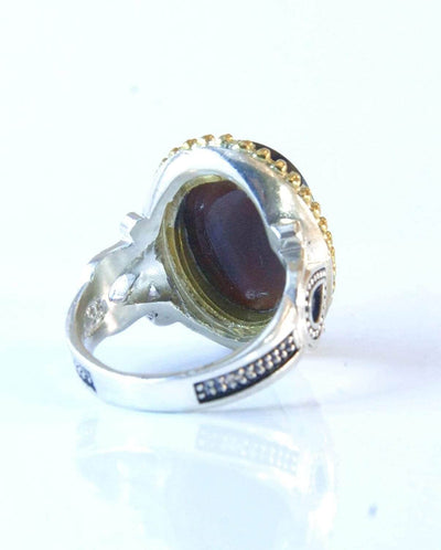 Engraved black jazaa onyx aqeeq stone ring for men | AlAliGems | Genuine Yemeni Aqeeq Ring Size 10 - Al Ali Gems