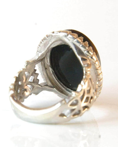 Engraved black jazaa onyx aqeeq stone ring for men | AlAliGems | Genuine Yemeni Aqeeq Ring Size 10 - Al Ali Gems