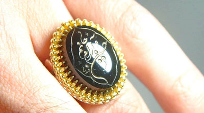 Engraved black jazaa onyx aqeeq stone ring for men | AlAliGems | Genuine Yemeni Aqeeq Ring Size 10 - Al Ali Gems