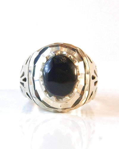 Engraved black jazaa onyx aqeeq stone ring for men | AlAliGems | Genuine Yemeni Aqeeq Ring Size 10 - Al Ali Gems