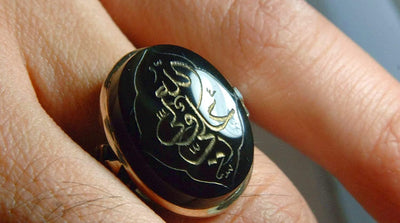 Engraved black jazaa onyx aqeeq stone ring for men | AlAliGems | Genuine Yemeni Aqeeq Ring Size 9.5 - Al Ali Gems