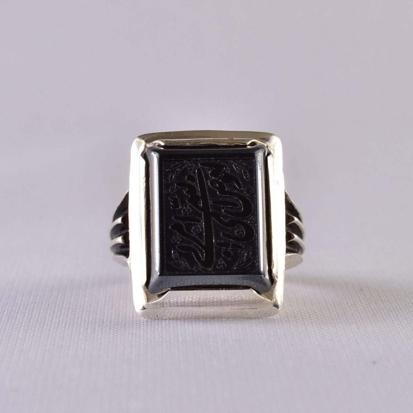 Engraved Hadeed Chini Hadeed Sini Ring For men | Hematite Ring Jewelry | 925 Silver US Size 7 | افوض امری الی الله | ufawwidu amri ilallah - Al Ali Gems
