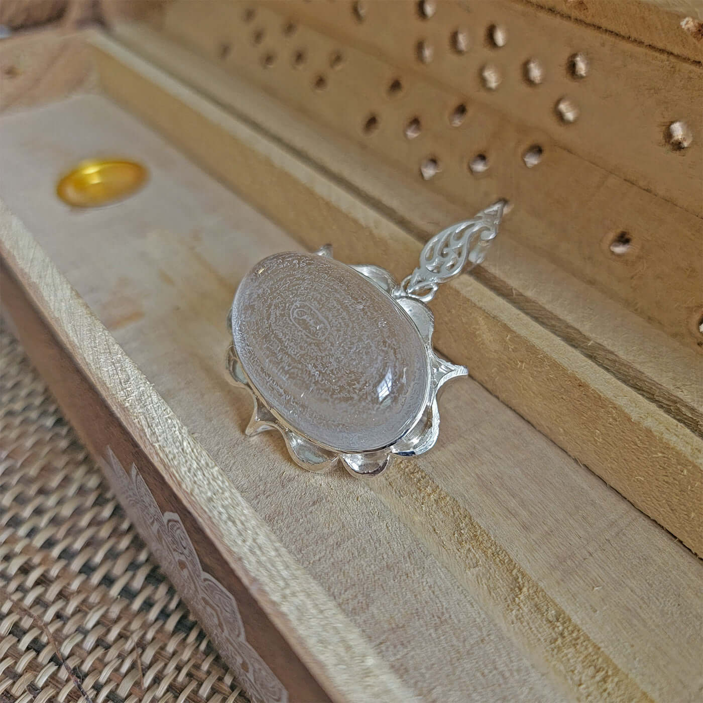 Quran Surah Yaseen engraving on dur e najaf stone silver pendant