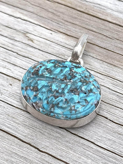 Feroza Aqeeq Pendent for women | Iranian Feroza Stone Pendant | Real Nyshapur Turquoise Pendent | Engraved with"la ilaha illallah al malikul haqqul mubin" in arabic | Hand Engraved Turquoise - Al Ali Gems