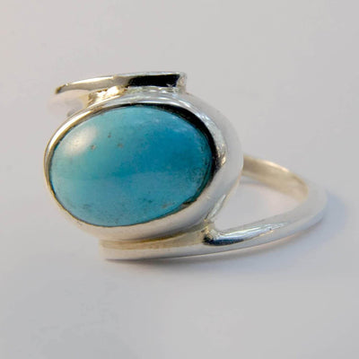 Feroza Stone Ring For Ladies | Natural Persian Turquoise Ring | AlAliGems | S925 | Hirz Jawad | Neyshabur Turquoise | US Size 7 - Al Ali Gems