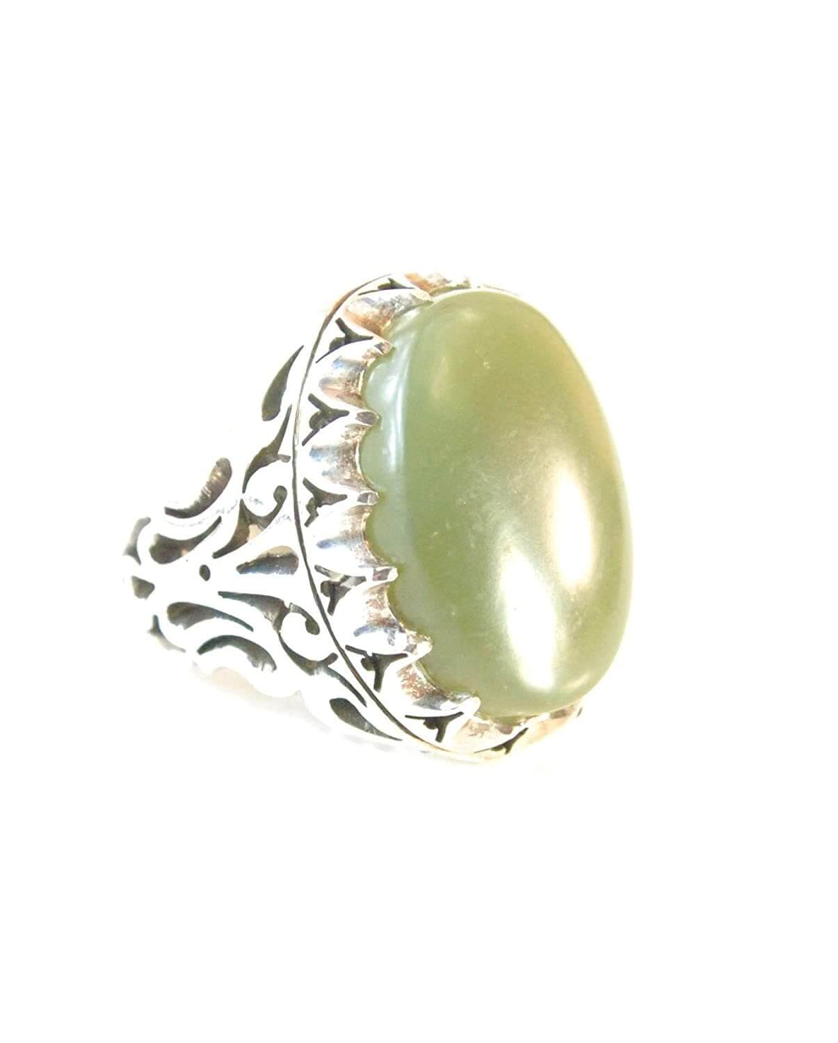 Green Aqeeq Ring Men | Yeshem Stone | Jade Ring | AlAliGems| Yemeni Aqeeq Ring Size 11.5 - Al Ali Gems