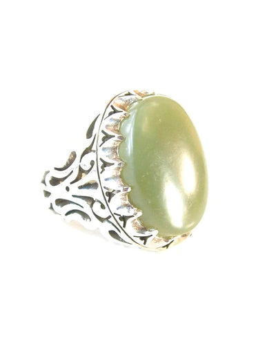 Green Aqeeq Ring Men | Yeshem Stone | Jade Ring | AlAliGems| Yemeni Aqeeq Ring Size 11.5 - Al Ali Gems